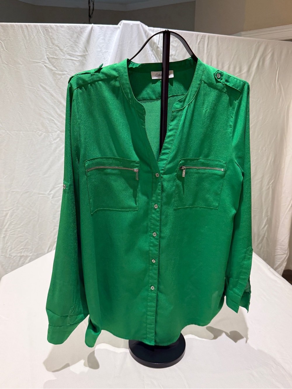 Calvin Klein Emerald Green Button-Front Utility Shirt